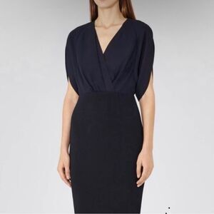 Reiss Lyon Faux Wrap Dress in Dark Navy Size 2